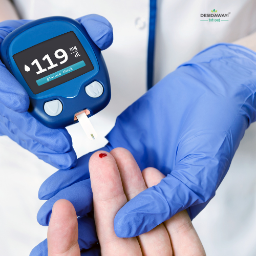 Prediabetes awareness concept with blood sugar monitoring and natural Ayurvedic herbs for prevention